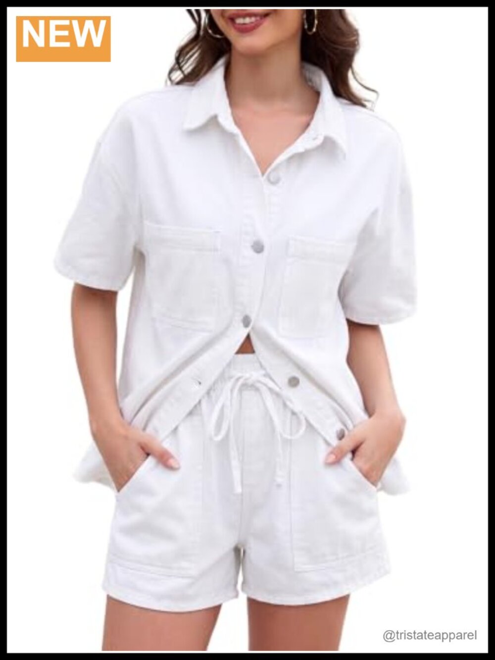 LifeShe Denim 2 Piece Set Women Oversized Jean Shirt Shorts Summer Outfit